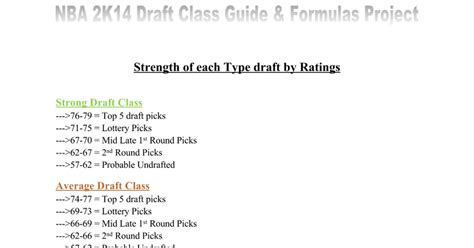 NBA 2K14 Draft Class Guide & Formulas Project .